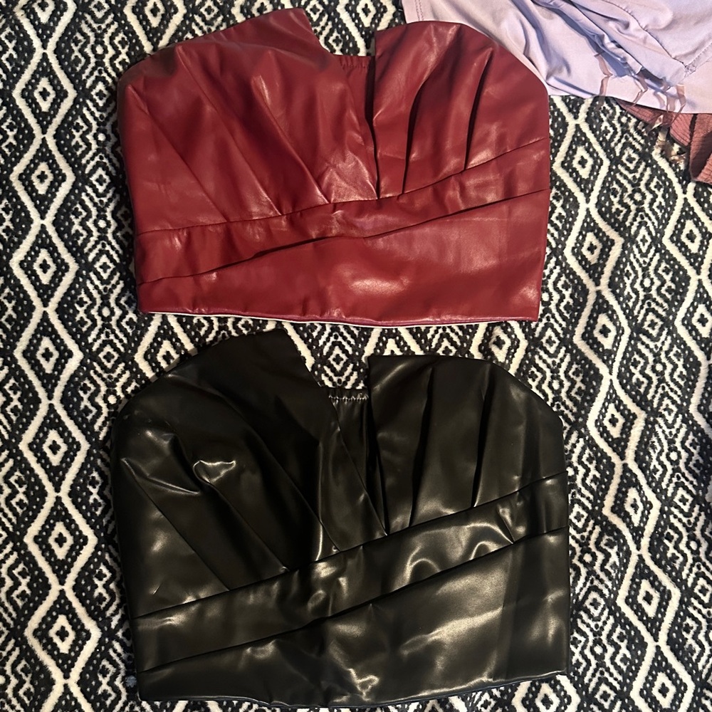 SHEIN Red and Black Faux Leather Crop Tops